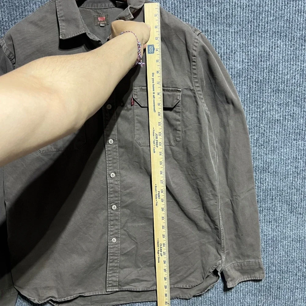 Levis Button Down Shirt Mens XL Brown Canvas Long Sleeve Workwear Utility Pocket